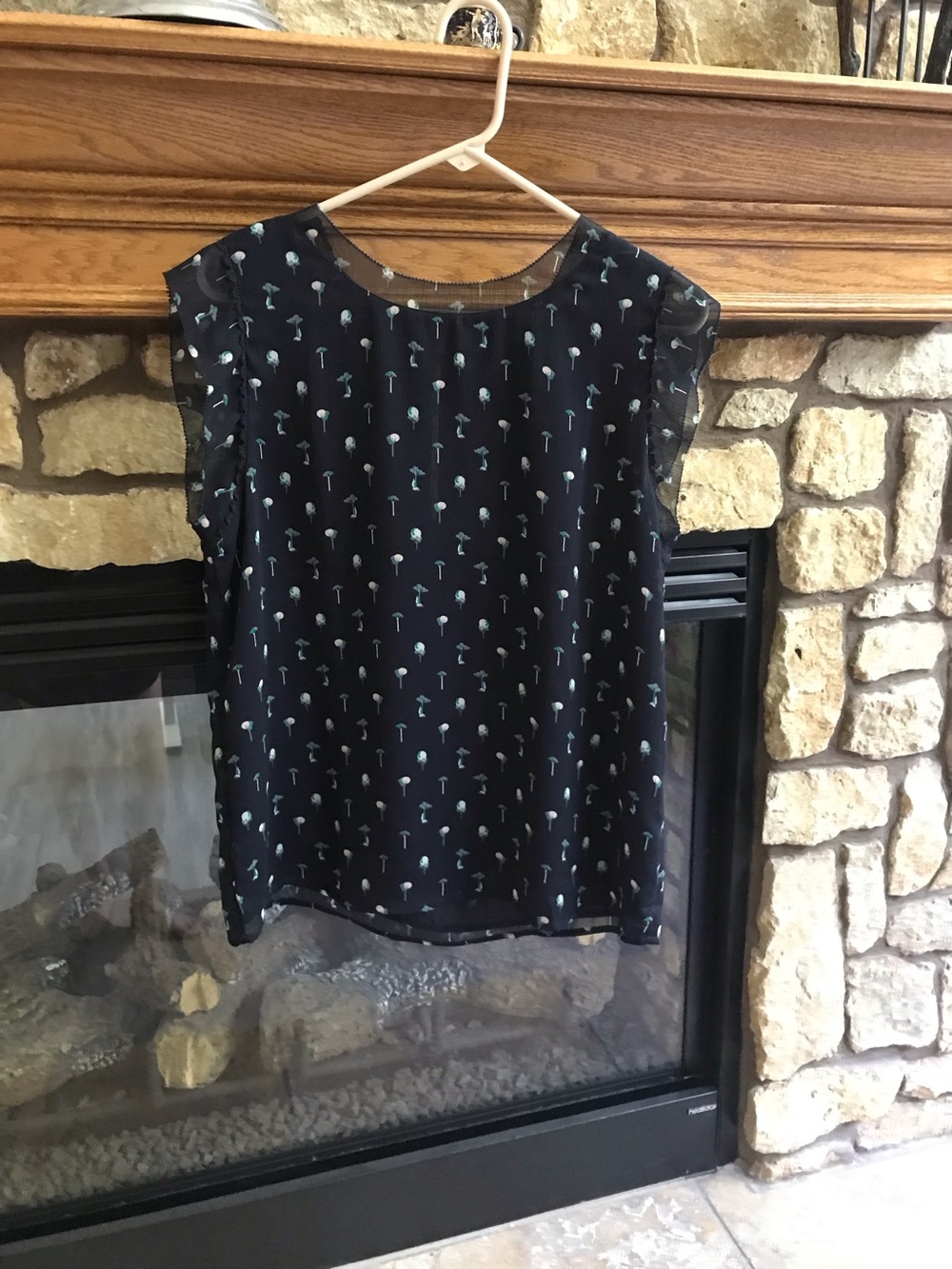 Ann Taylor Factory Navy Sleeveless Blouse with Small Floral Print